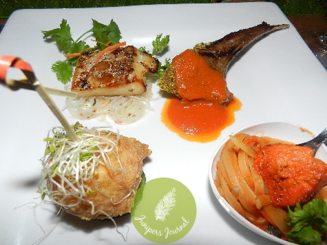 Clockwise from Top Left - Barramundi, Lamb Rack, Flying Tandoori Chicken Pasta, Chicken Rice Ball